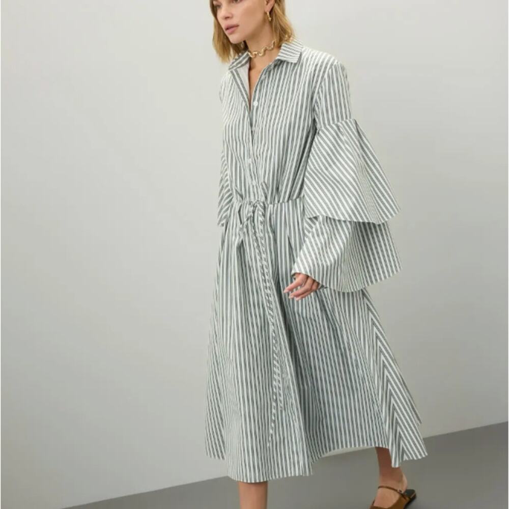 Rosie Assoulin Striped Midi Shirt Dress Size 12 Whimsical Artsy Designer $1300 - Picture 3 of 13